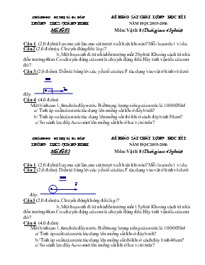 Đề khảo sát chất lượng học kì I năm học 2015-2016 môn Vật lý 8 (thời gian 45 phút)